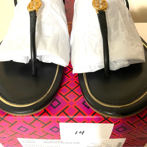 TORY BURCH Emmy T-strap Flat Sandals & dust bag Black 8 1/2 - Picture 12 of 16